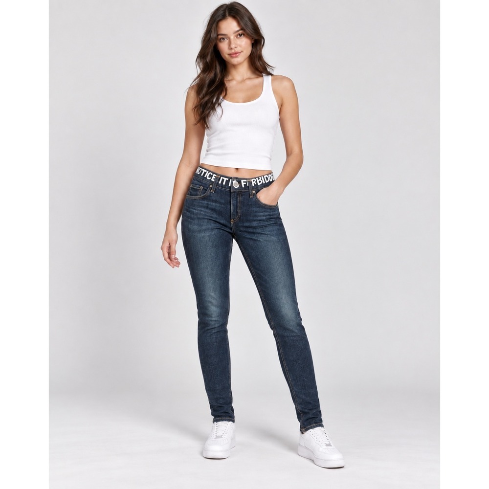 Rag & Bone tomboy Skinny Jeans size 26 dark Wash Graphic Waistband low rise 8"